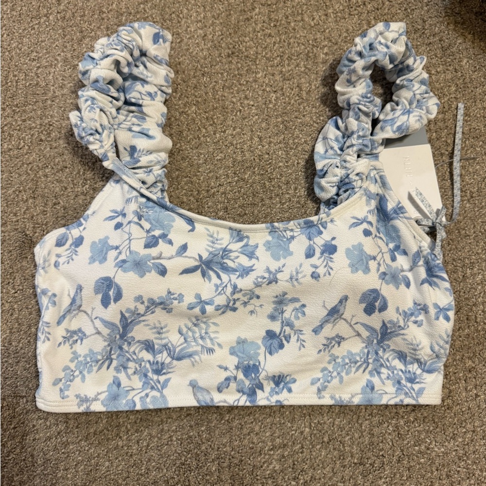 ANTONIO MELANI X BORN ON FIFTH White and Light Blue Floral Swim Crop Top